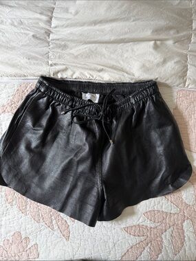 Black Faux Leather Women’s Drawstring Shorts